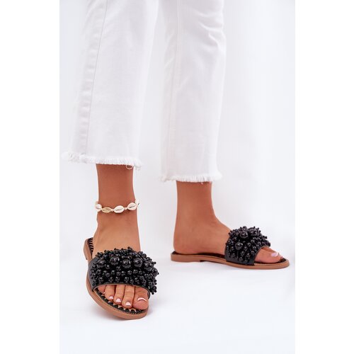 Boto Women's Flat Sandals With Decorative Beads Black Aricca Cene