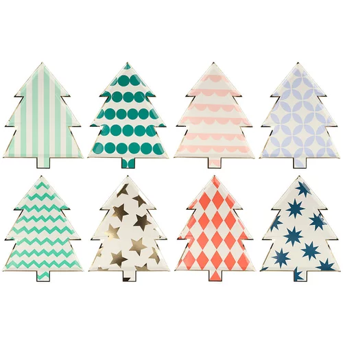 Meri Meri papirnati tanjuri die cut patterned christmas tree (8 komada)