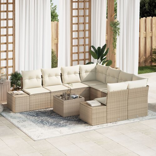 vidaXL Vrtni Sofa Set Set od 9 Bež i Krem Poliratan Vrtni Sofa Set Cene