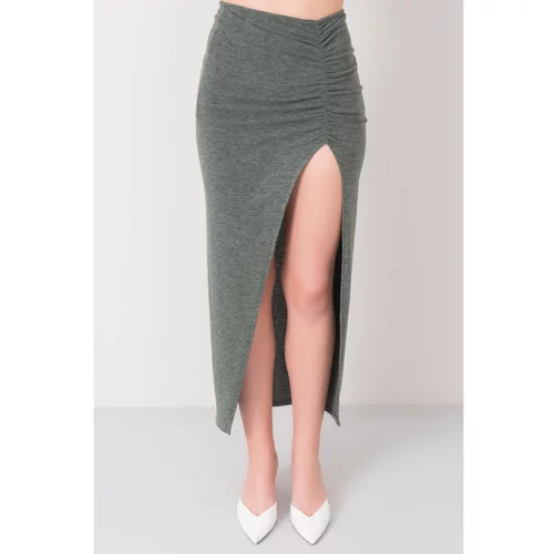 Fashion Hunters Green midi skirt with a deep BSL slit
