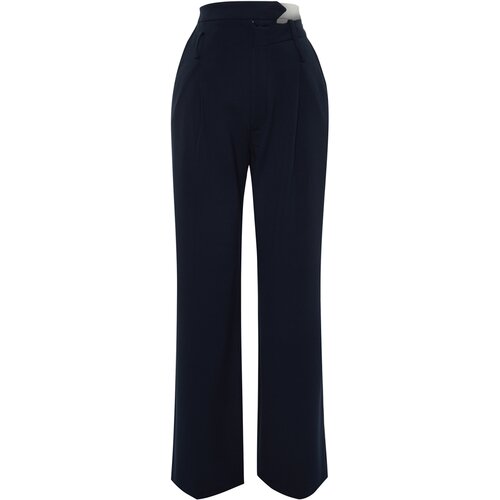 Trendyol Navy Blue Limited Edition Belt Detailed Wide Leg Woven Trousers Cene