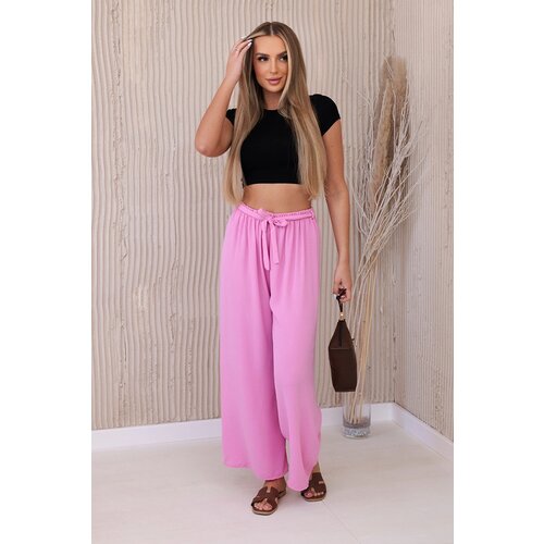 Kesi Włoski Włoski Trousers with a wide waistband light pink Cijene