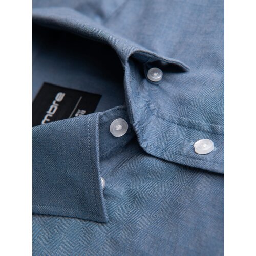 Ombre Men's SLIM FIT shirt in decorative fabric with pocket - blue OM-SHCS Cene