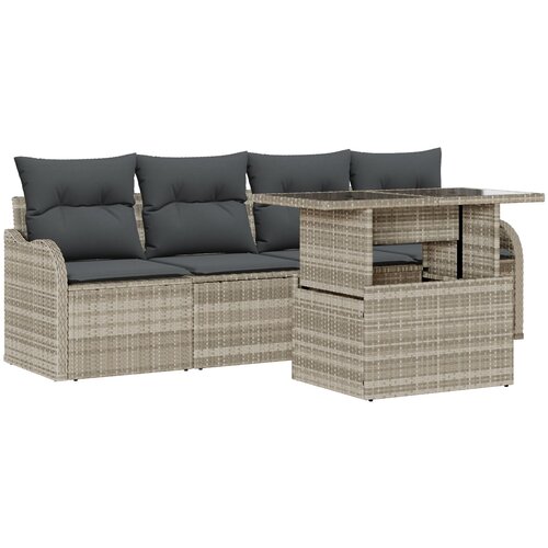 VidaXL 5-delna vrtna sofa garnitura z blazinami svetlo siva poli ratan, 2-sedežna vrtna sofa z blazinami svetlo siva poli ratan Slike