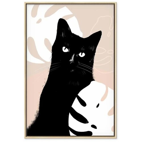  Slika - Cat in Monsteras (1 Part) Vertical 80x120 U prirodnom drvenom okviru Slike