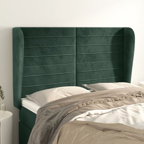 VidaXL Uzglavlje s u&amp;scaron;ima tamnozeleno 147x23x118/128 cm bar&amp;scaron;unasto Slike