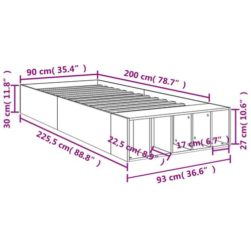 VidaXL Okvir za krevet boja hrasta 90x200 cm konstruirano drvo Slike