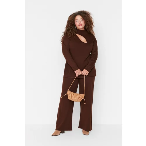 Trendyol Curve Brown Cut Out Detailed Knitwear Top & Bottom Set