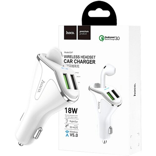 hoco. Auto punjač sa bežičnom slušalicom, QC,2 x USB, 3.1 A,bijela – E47 Traveller White Cijene