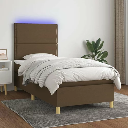  Box spring postelja z vzmetnico LED temno rjava 80x200 cm blago, (20930150)
