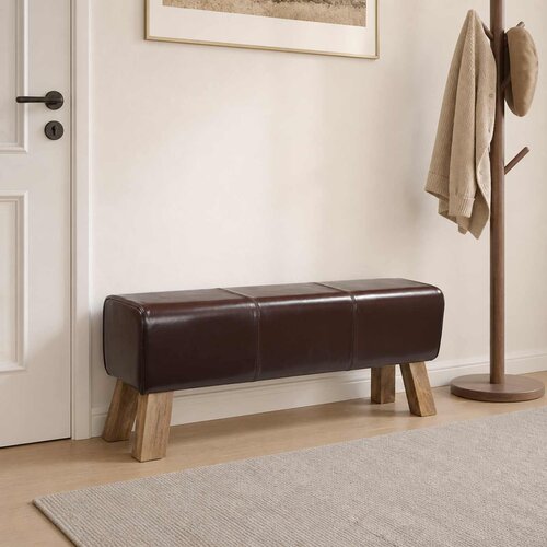  Klupa 110 x 30 x 45 cm Prava koža Tamno smeđa Cijene