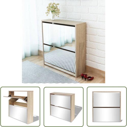 The Living Store Omarica za čevlje 2 nadstropna z ogledalom hrast 63x17x67 cm - Omarica Za Čevlje, (21744403) Slike
