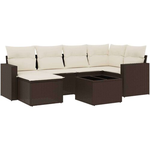 VidaXL 7-dijelni set vrtnih sofa od poliratana s jastucima smeđi Slike