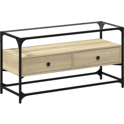 Maison Chic TV omarica - TV stojalo - Televizijska omarica s stekleno plo&amp;scaron;čo sonoma hrast 98x35x51 cm inž. les, (21699631) Slike