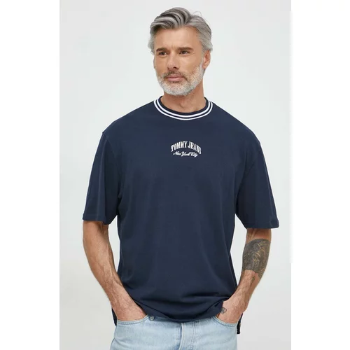 Tommy Jeans Bombažna kratka majica moški, mornarsko modra barva