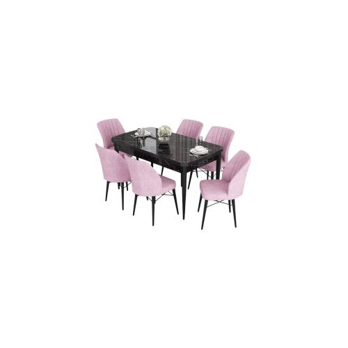 Hanah home Set Trpezarijski sto i 6 stolica Eva, Roza-crna Cene