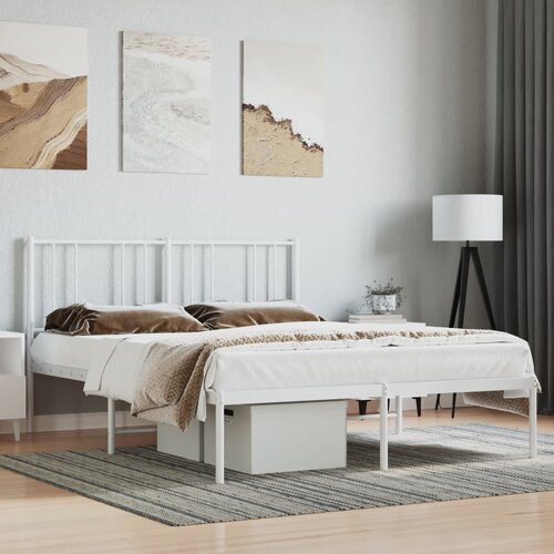 vidaXL Kovinski posteljni okvir z vzglavjem bel 140x200 cm Cene