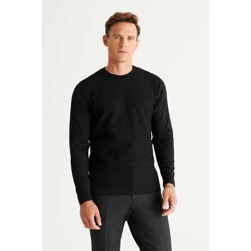 ALTINYILDIZ CLASSICS Men's Black Standard Fit Regular Fit Crew Neck Jacquard Knitwear Sweater Slike