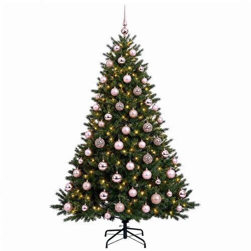  Umjetno božićno drvce s kuglicom 240 cm 300 LED lampica - Zelena 240 cm s LED-ima i ružičastim lopticama Slike