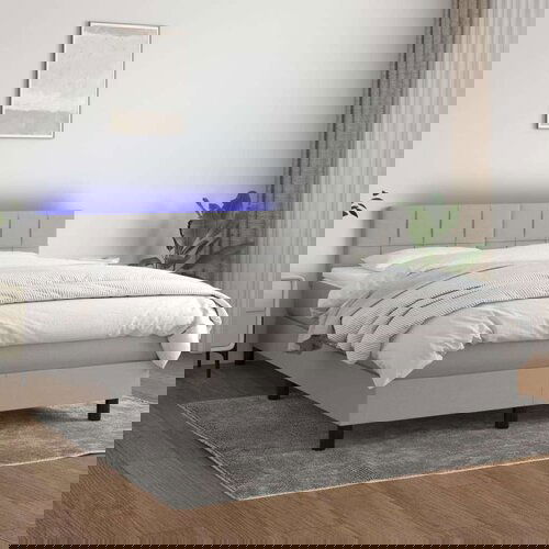  Krevet box spring s madracem LED svjetlosivi 140x200 cm tkanina Slike