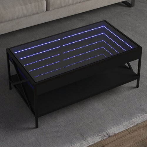 VidaXL Stolić za kavu s beskonačnim LED svjetlima crni 90x50x38 cm Slike