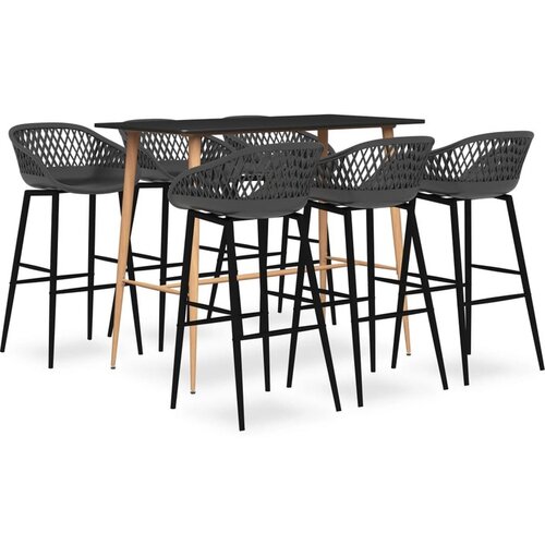 vidaXL Barska garnitura 7-delna črna in siva Cene