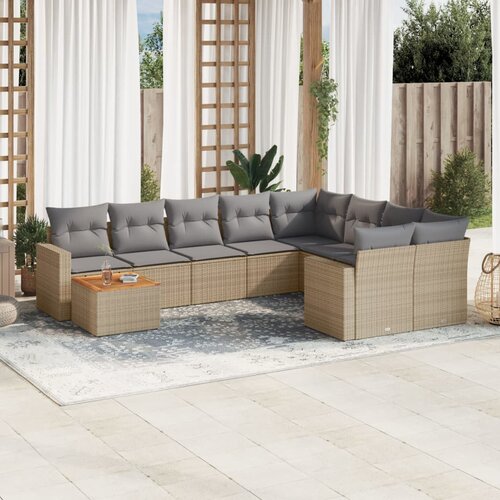  10-dijelni set vrtnih sofa s jastucima bež od poliratana Slike