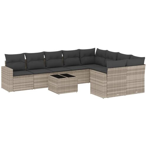 VidaXL 10-dijelni set vrtnih sofa poliratan s jastucima svijetlosivi Slike