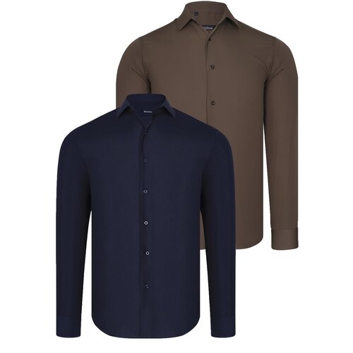 Dewberry DUAL SET G726 MENS SHIRT-NAVY BLUE-BROWN Cene