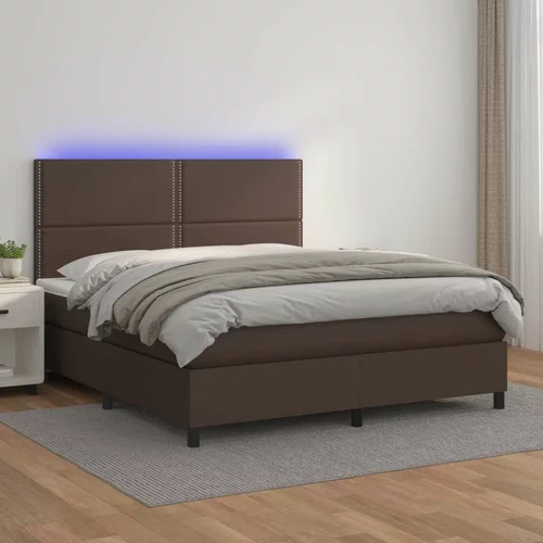  Box spring postelja z vzmetnico LED rjava 140x200 cm um. Usnje, (21118435)