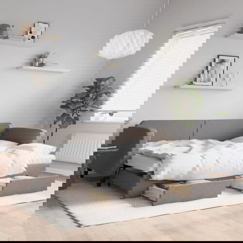 VidaXL Dnevni krevet na razvlačenje smeđesivi 90 x 200 cm od tkanine Slike