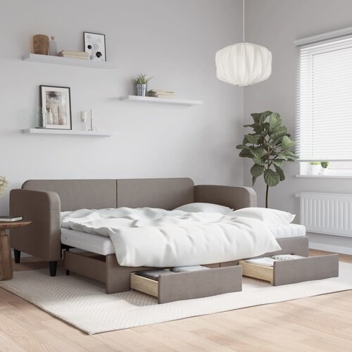 VidaXL Izvlečna dnevna postelja s predali taupe 90x200 cm blago Slike
