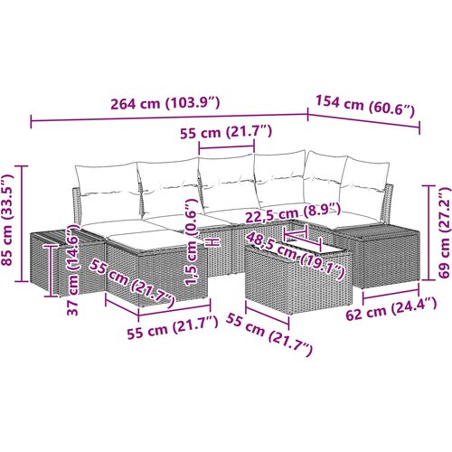  Sjedeća garnitura za vrt 7 kom. Crna poliratan 55 x 62 x 69 cm Slike