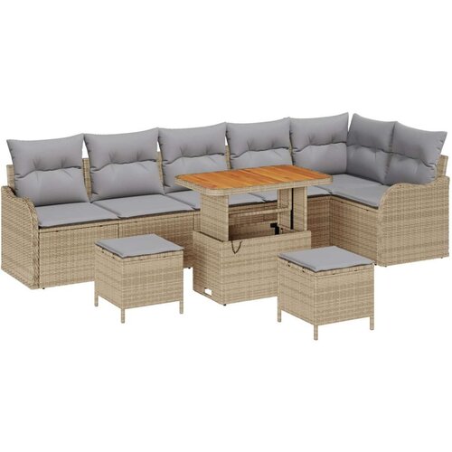  9-dijelni vrtni sofa set s jastučićima Bež poli ratan akacija dvosed vrtni sofa sa skladištem i jastučićima Bež poli ratan 3-d Cene