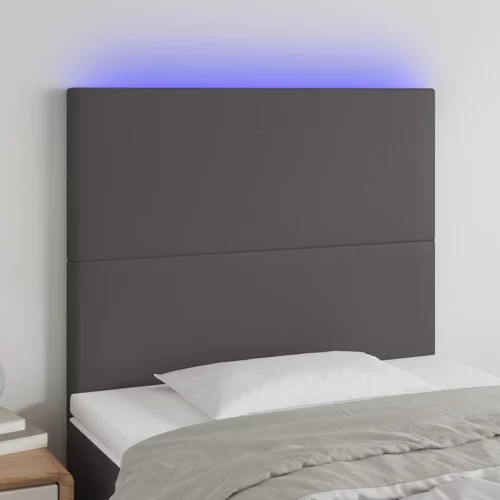 vidaXL LED posteljno vzglavje sivo 100x5x118/128 cm umetno usnje