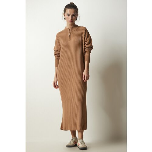  Women's Biscuit Ribbed Oversize Knitwear Dress Cene