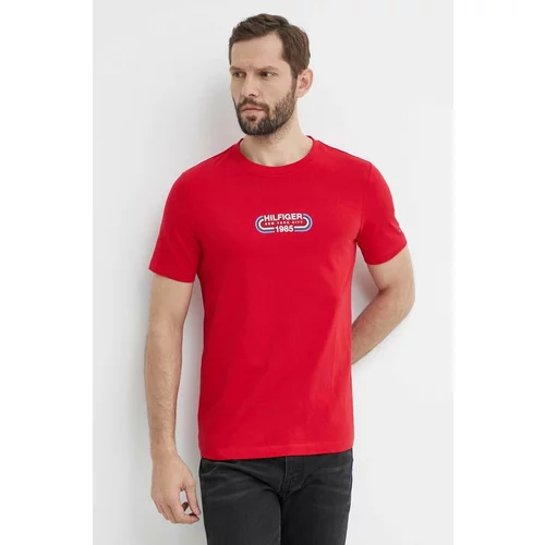 Tommy Hilfiger Pamučna majica za muškarce, boja: crvena, s tiskom, MW0MW34429
