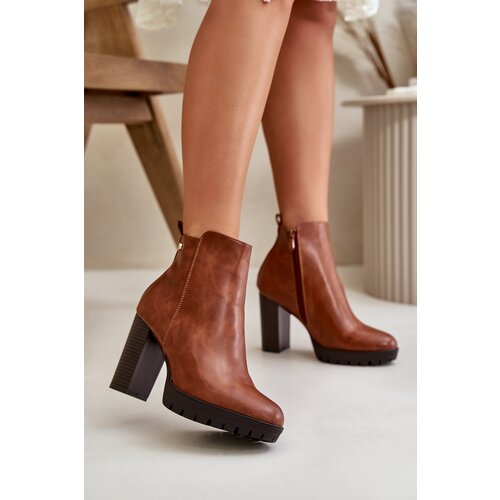 Boto Women's Winter Boots with High Heel Zip Closure Camel Bioria Cene