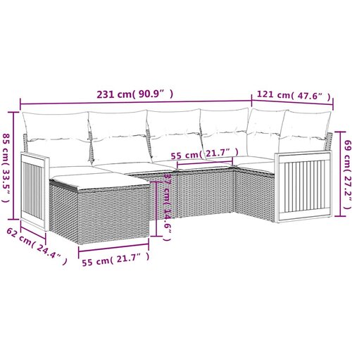  6-dijelni set vrtnih sofa s jastucima crni od poliratana Crna 62 x 62 x 69 cm Slike