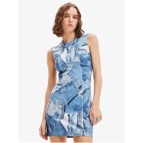 Desigual Blue Patterned Minidress Denam - Women