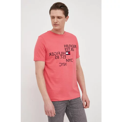 Tommy Hilfiger Bombažna kratka majica roza barva