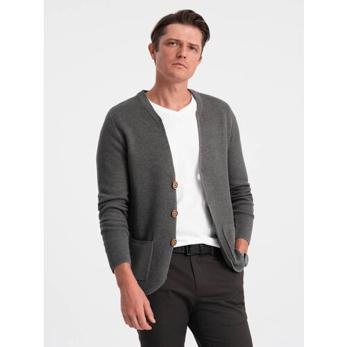 Ombre Structured men's cardigan sweater with pockets - graphite melange Cijene