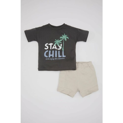 Defacto Baby Boy Slogan Printed Cotton T-Shirt Shorts 2 Piece Set Slike