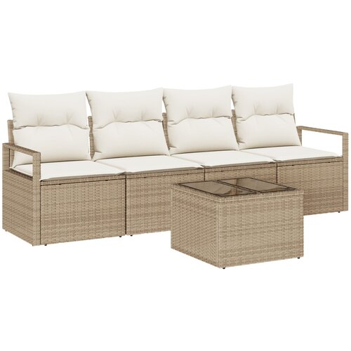 VidaXL 5-delni vrtni sofa set s blazinami Bež poly ratan, 2-sedežna vrtna sofa s blazinami Bež poly ratan Slike