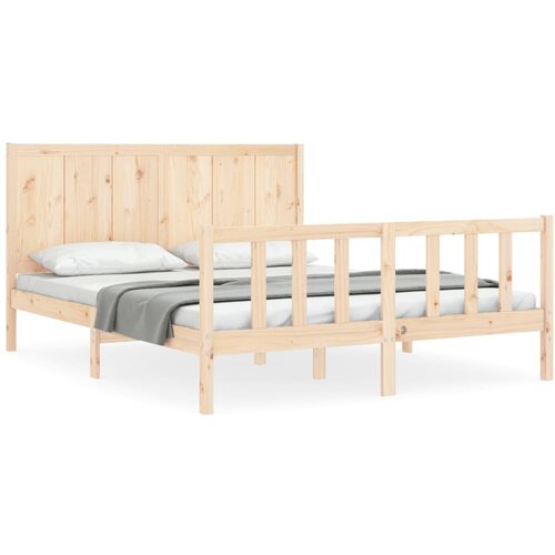 Maison Chic Posteljni Okvir - Dvoposteljna postelja z vzglavjem trden les, (22080228) Cene