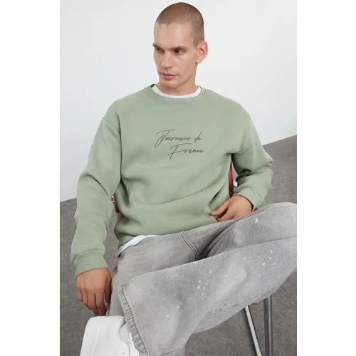 Trendyol Mint Oversize/Wide Cut Text Embroidered Crew Neck Sweatshirt