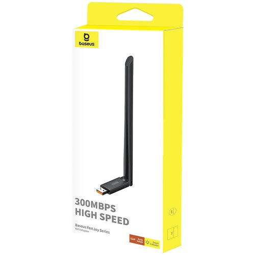 Baseus High-Speed External USB WiFi Network Card with 6dBi Antenna - 300Mb/s Black, (21740666) Cene