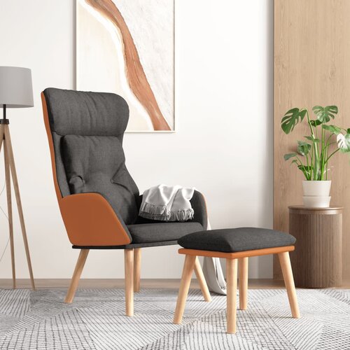  The Living Store Stol za sproščanje s stolčkom temno sivo umetno usnje in blago - Stol Za Sproščanje S Stolčkom Za Noge, (21440516) Cene