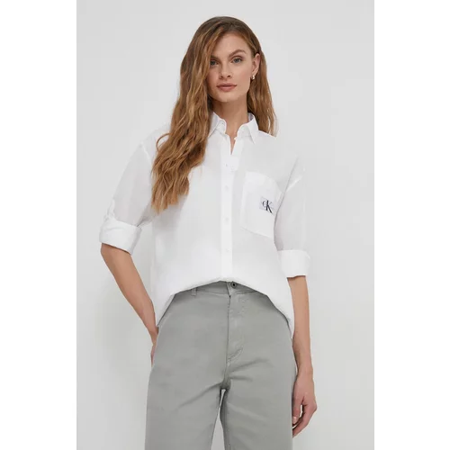 Calvin Klein Jeans Bombažna srajca ženska, bela barva