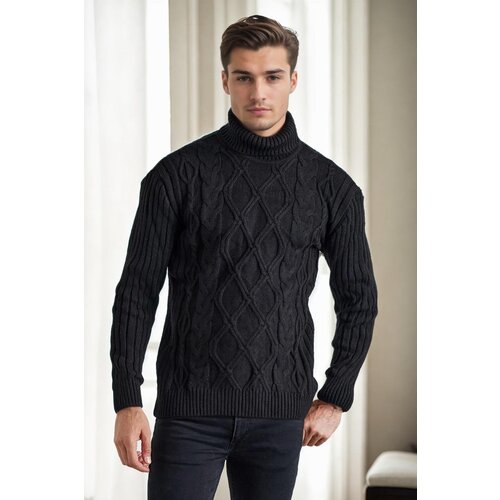 Dewberry 53285 Slim-Fit Fisherman Corded Thick Mens Sweater-BLACK Slike